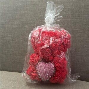 Red Rose Bear with Pink Sparkle Heart